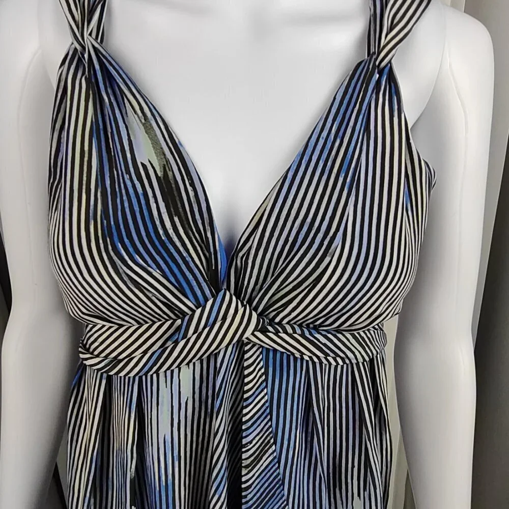 Banana Republic Silk Striped Halter Empire Waist Dress Blue 2P - Picture 3 of 11